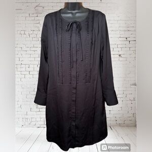 Banana Republic button down front pintuck ruffle tie neck dress size small
